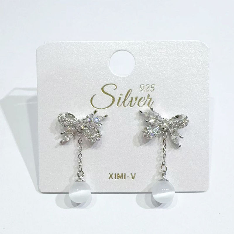 أقراط مسمار بإبرة فضة 925 بفص فيونكة طويلة