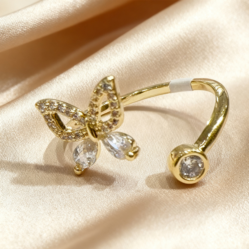 خاتم مفتوح فراشة ذهب وردي