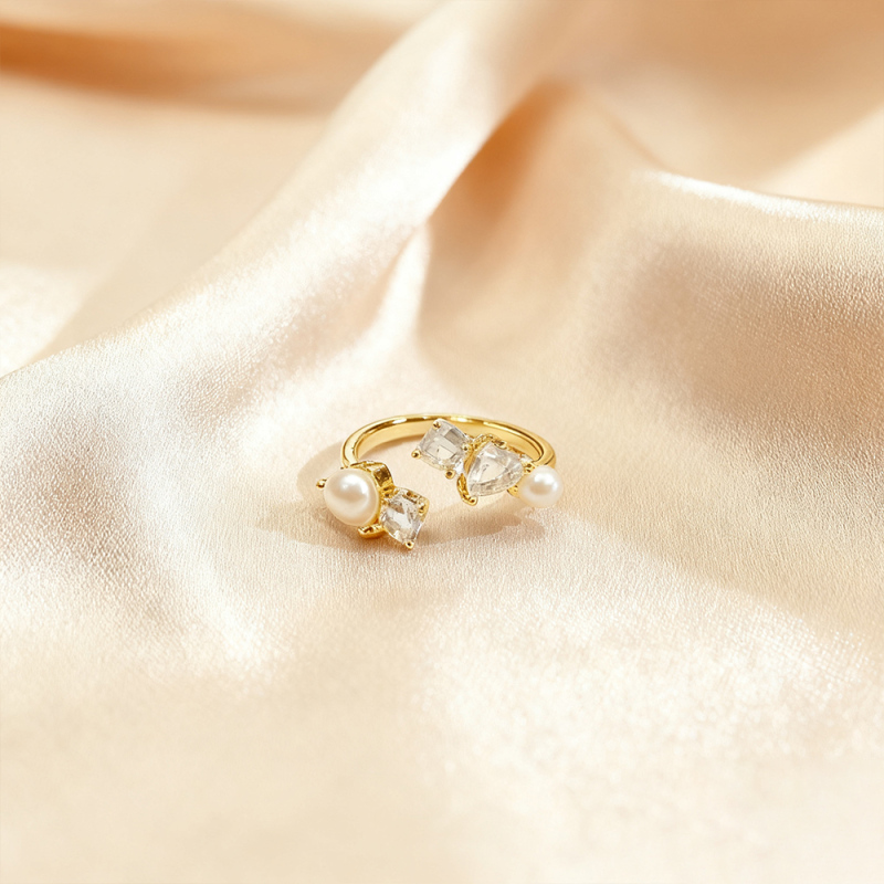 خاتم مفتوح زركون لؤلؤ ذهبي