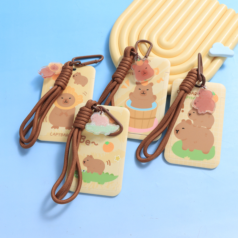 حامل بطاقة جلد صناعي من سلسلة الكابيبارا بخيط قصير