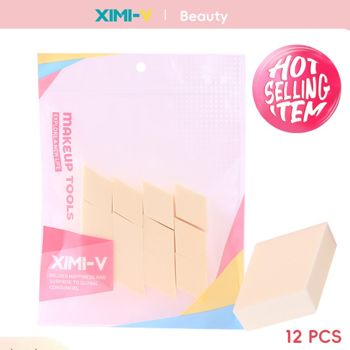 إسفنجة بودرة بشكل ماسي معبأة 12 قطعة (أصفر)