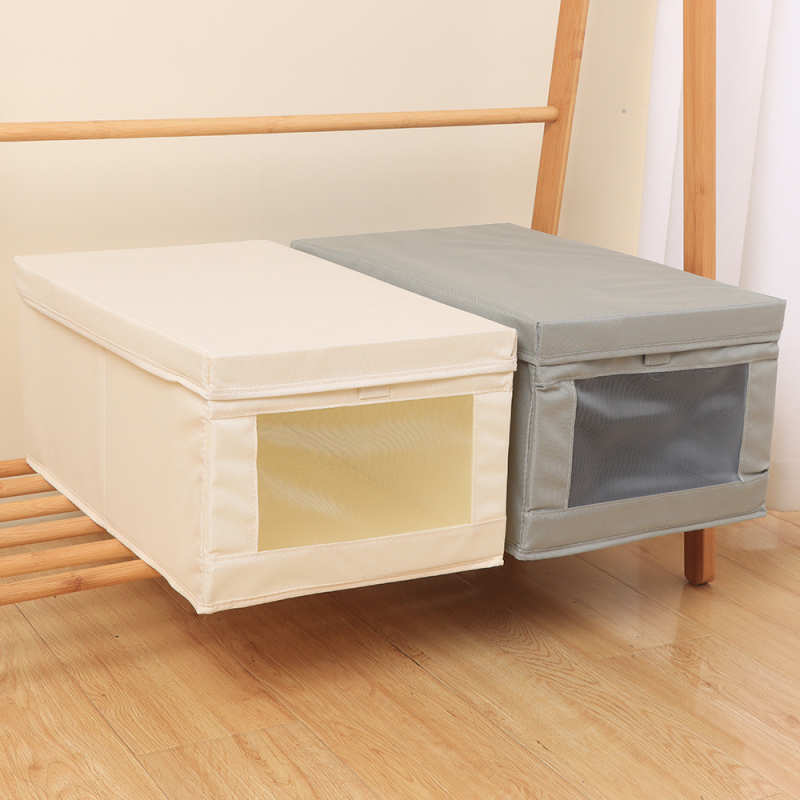 صندوق تخزين قماشي مع غطاء ونافذة (كبير)