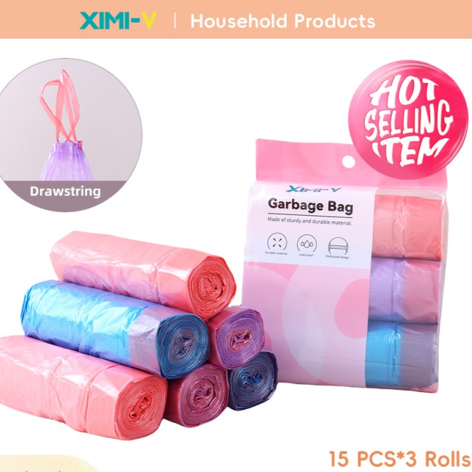 أكياس قمامة بسحب الرباط 15 قطعة * 3 لفات