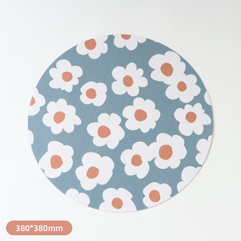 حصيرة مطبوعة مستديرة كبيرة من PVC بنمط الأزهار البحرية (أزرق كحلي)