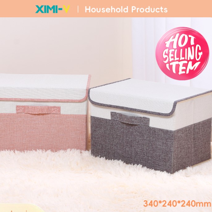 سلة تخزين قماشية موحدة اللون بتفصيل (كبير)