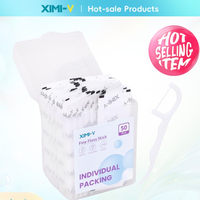 أعواد تنظيف الأسنان معبأة بشكل فردي / 50 قطعة (أبيض)