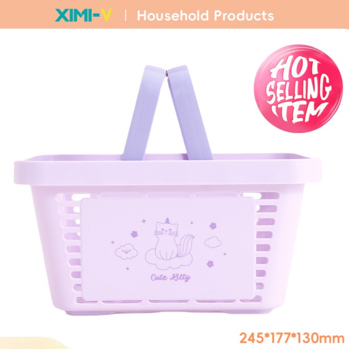 سلة تخزين بلاستيكية مجوفة بتصميم كرتوني (بنفسجي)