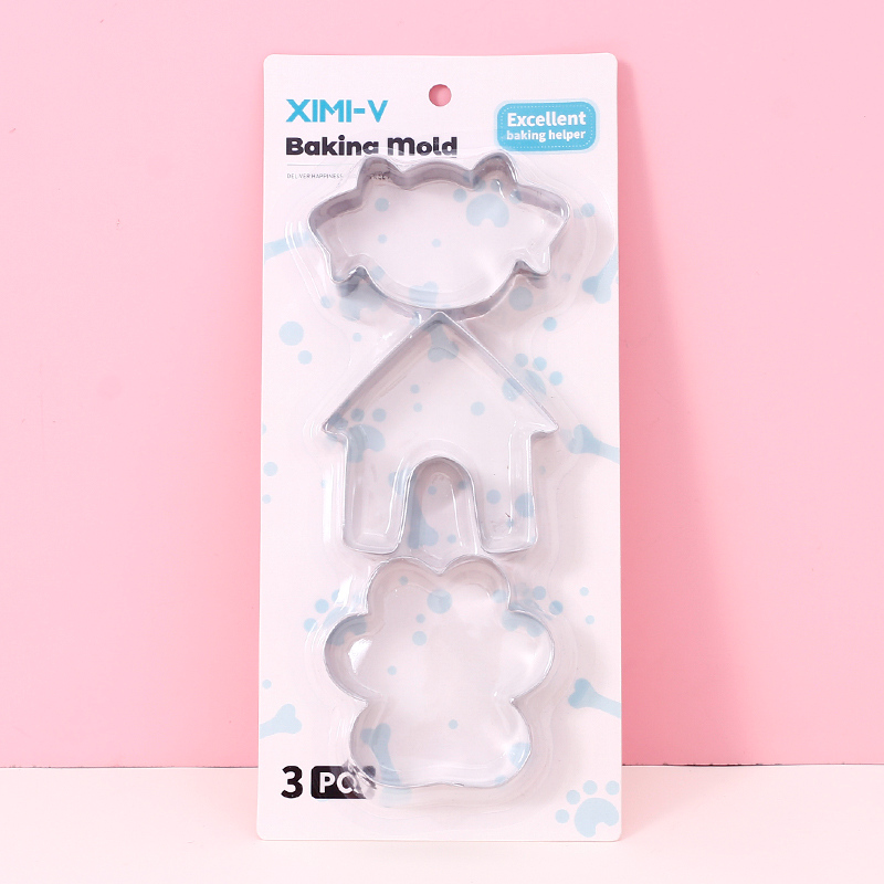 قالب بسكويت كرتوني 3 قطع (فضي)