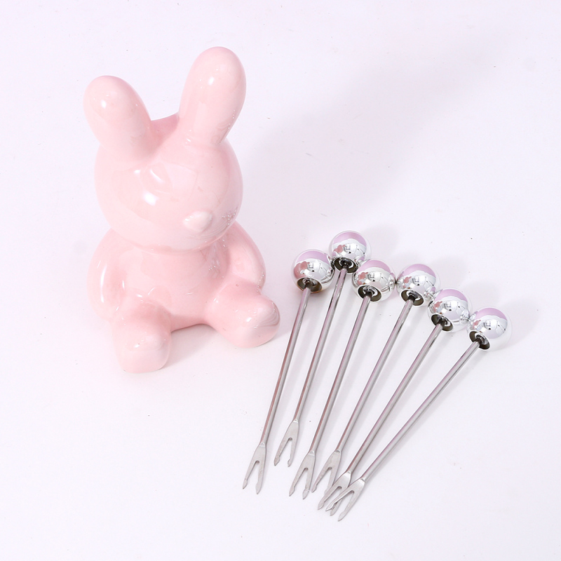 شوكة فواكه على شكل أرنب كرتوني (فضي)