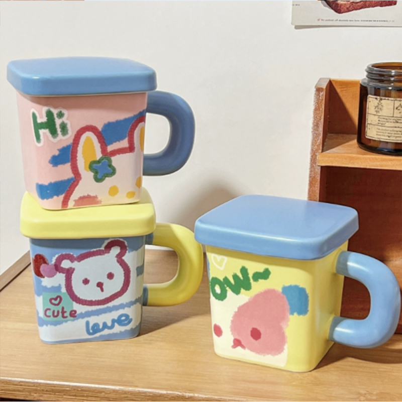 كوب سيراميك إبداعي رسم باستيل ستايل الدوبامين