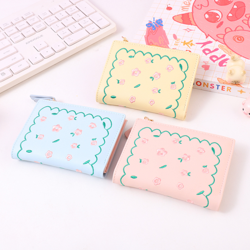 محفظة مزدوجة الطي أنيقة بنقشة الزهور للنساء