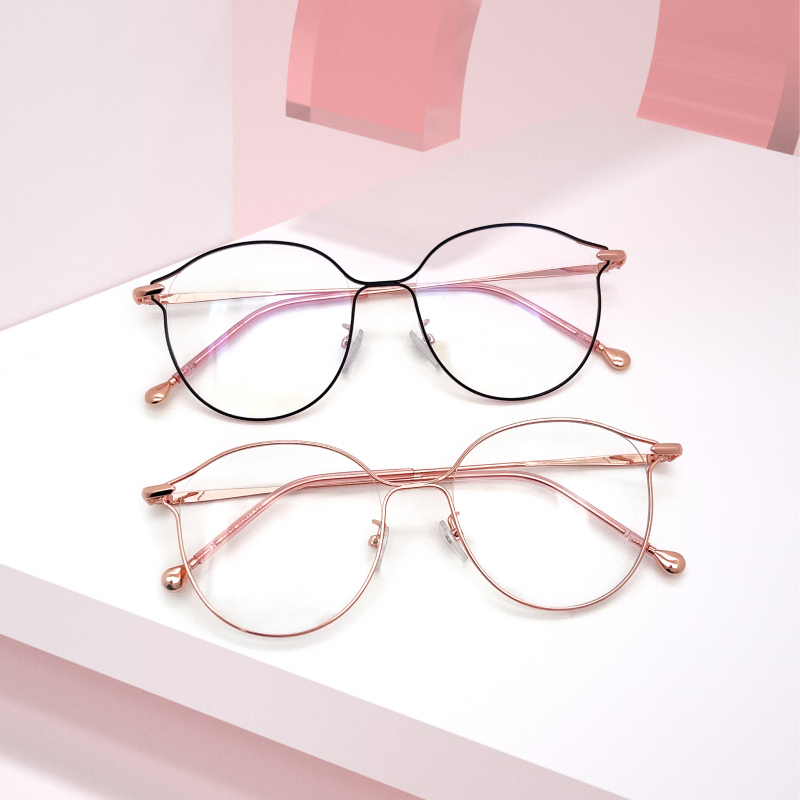 نظارات عين قطة مستديرة معدنية خفيفة الوزن للبالغين