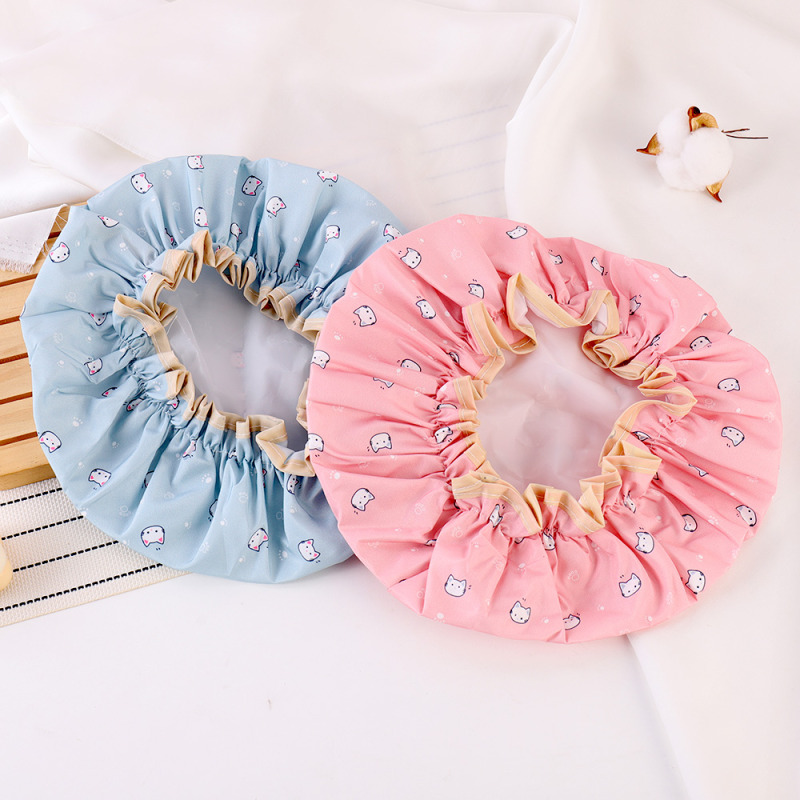 قبعة استحمام مزدوجة الطبقة بنقشة القطط