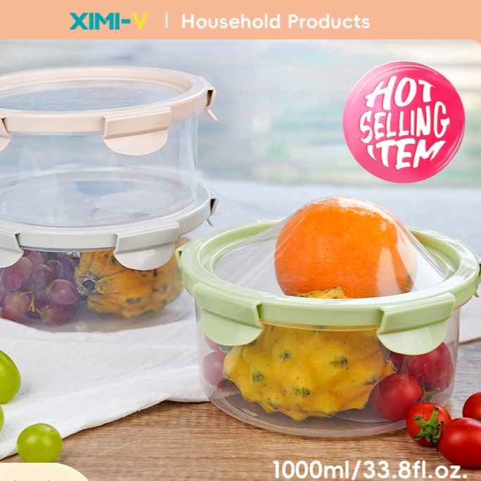 علبة حفظ طعام بلاستيكية بغطاء سيليكون دائرية قابلة للتمدد (متوسطة)