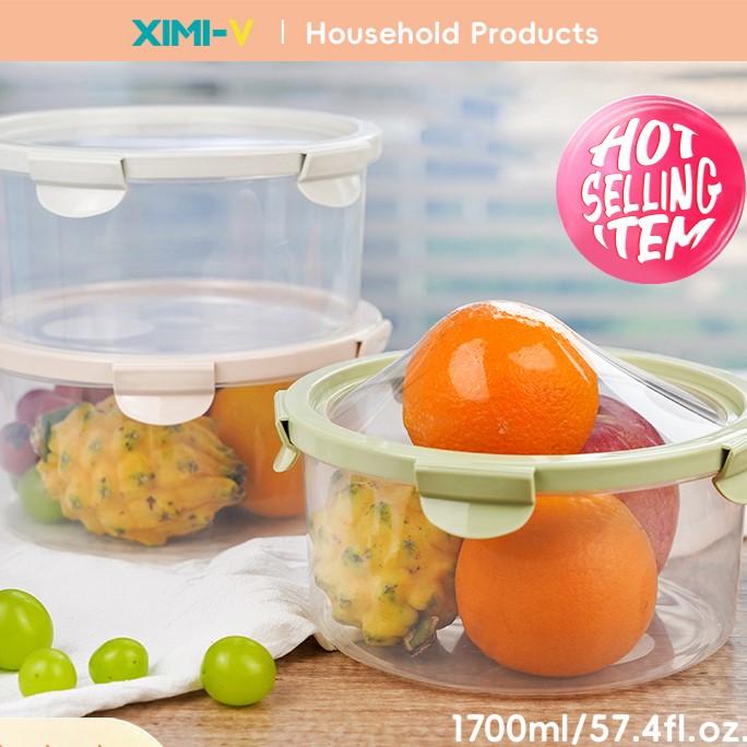 علبة حفظ طعام بلاستيكية بغطاء سيليكون دائرية قابلة للتمدد (كبيرة)