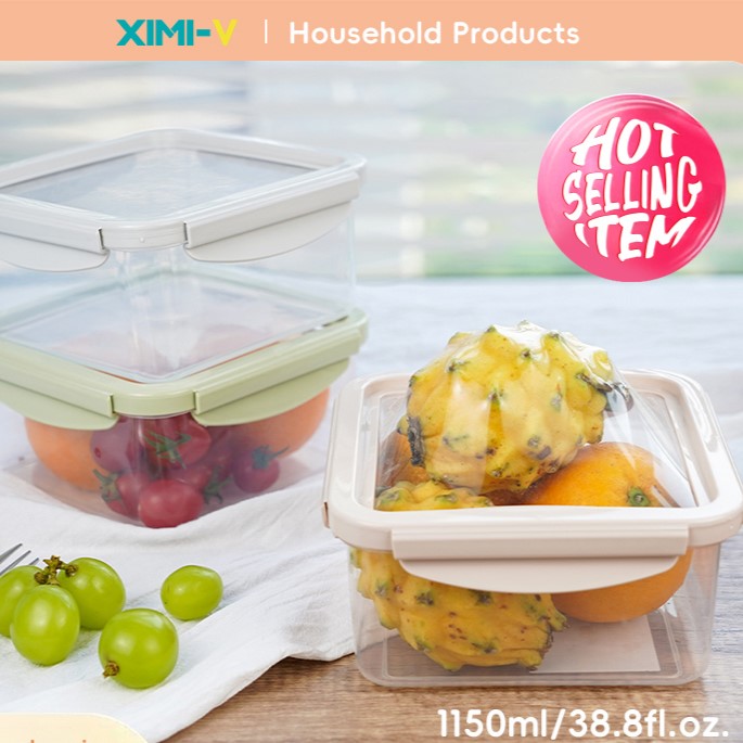 علبة حفظ طعام بلاستيكية بغطاء سيليكون مربعة قابلة للتمدد (متوسطة)