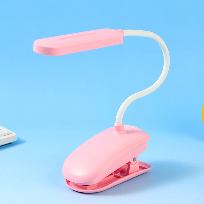مصباح مكتبي طويل LED بحماية للعين مع مشبك (وردي)