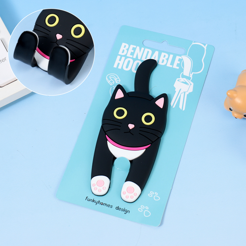 مغناطيس ثلاجة بخطاف متعدد الوظائف على شكل قطة (أسود)