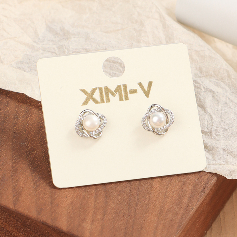 أقراط مسمار سلسلة خرز بإبرة فضة 925 رقم 7